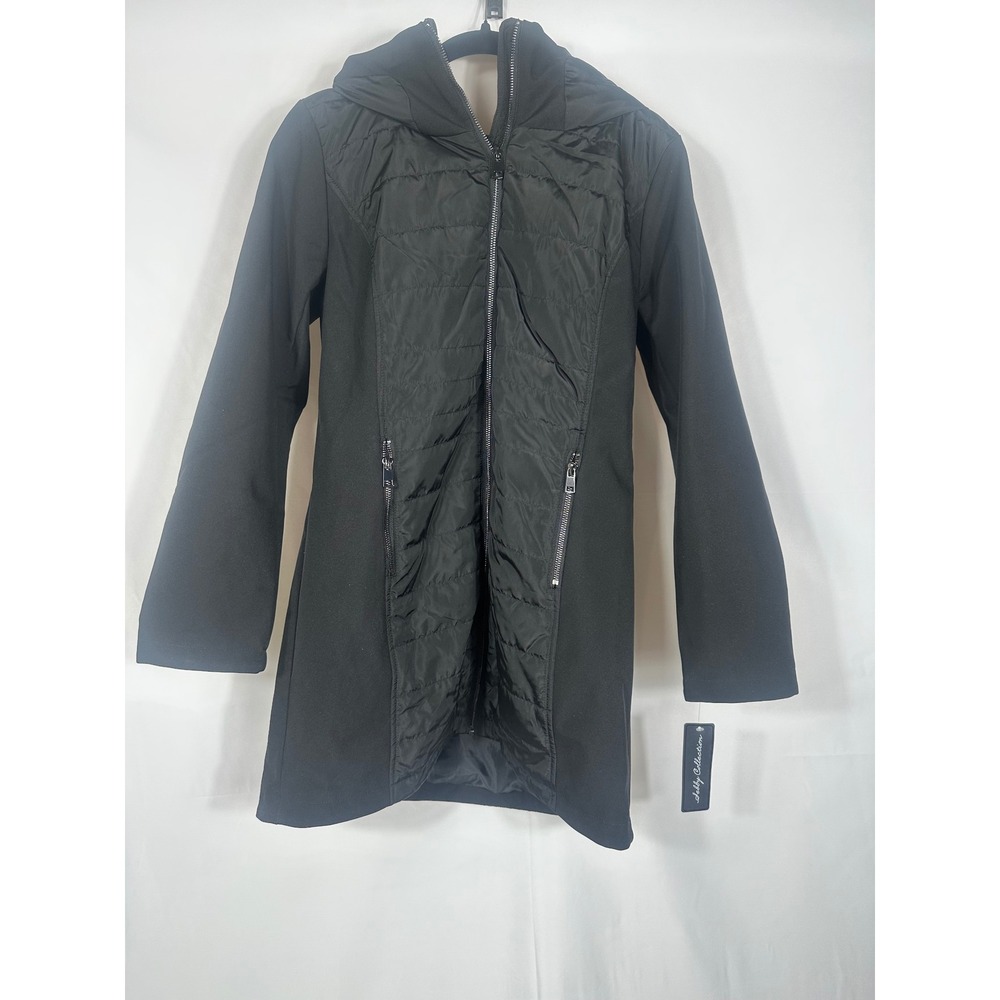 Debby Collection Women's Puffer‎ Quilted Panel Hooded Coat Black Size M